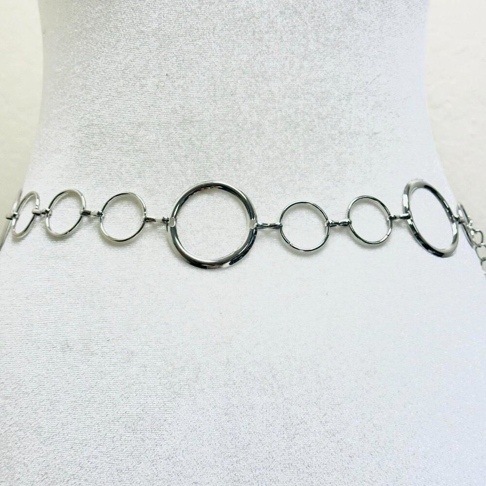 Silver circle ring waist chain belt with adjustable length - Picture 3 of 3